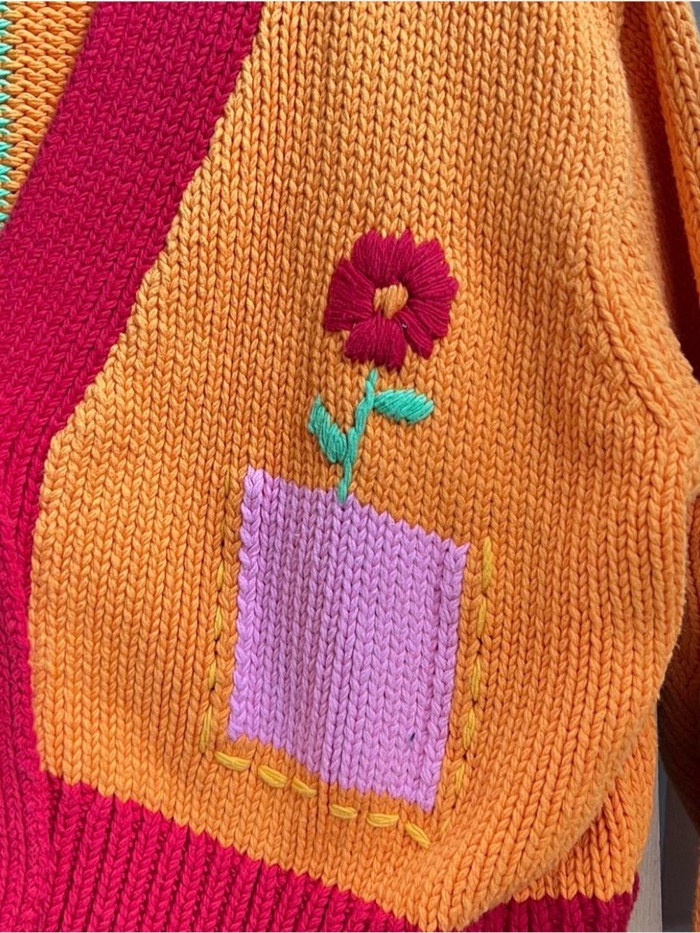 ZARA Colorblock Knit Cardigan in Green, Orange, Red, Pink and Yellow - Picture 3 of 8